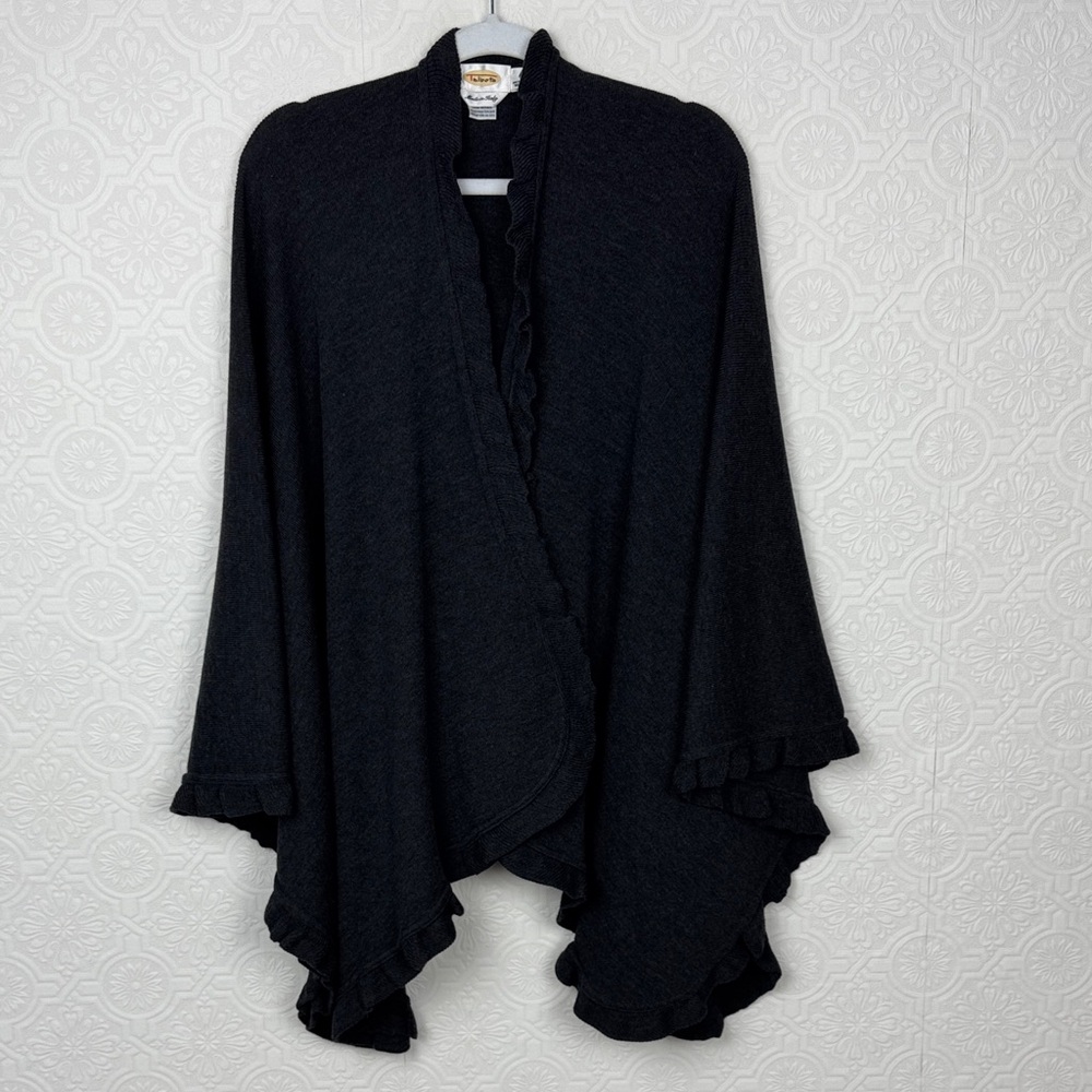 Talbots Made in Italy 100% Merino‎ Wool Ruffle Trim Wrap Poncho Cardigan